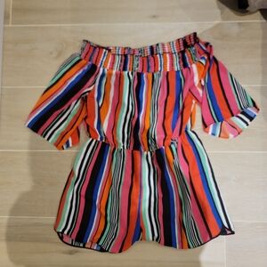 NY& Company Colorful Striped Off-Shoulder Romper
